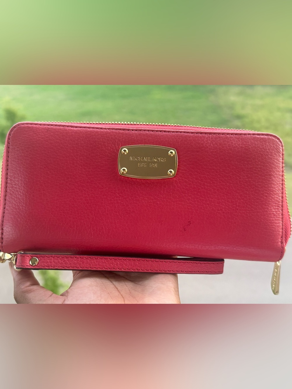 Michael Kors Watermelon Zip-Around Leather Wristlet Wallet